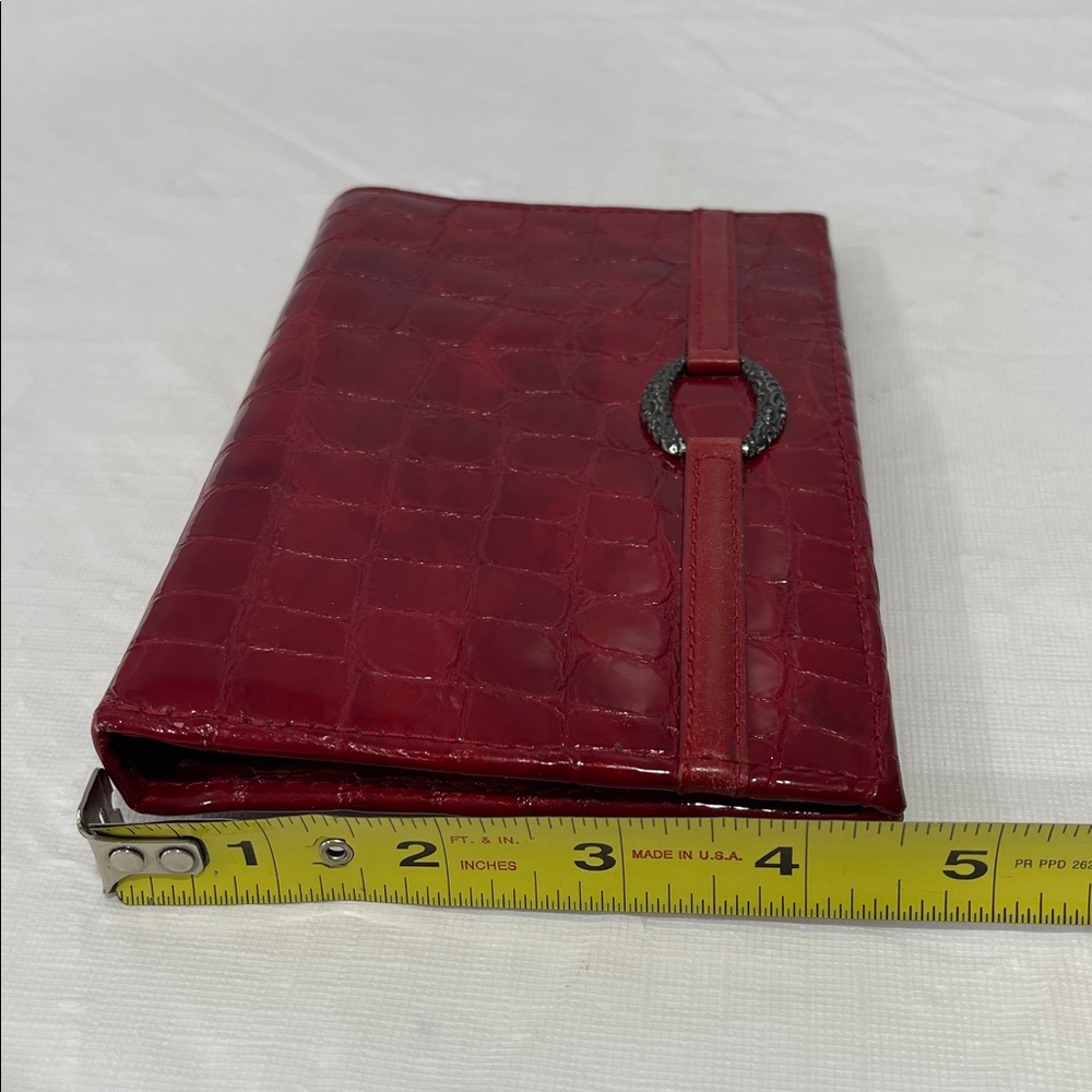 Brighton Red Croc Cher Portfolio Wallet patent red leather vintage pen pocket - Picture 14 of 15